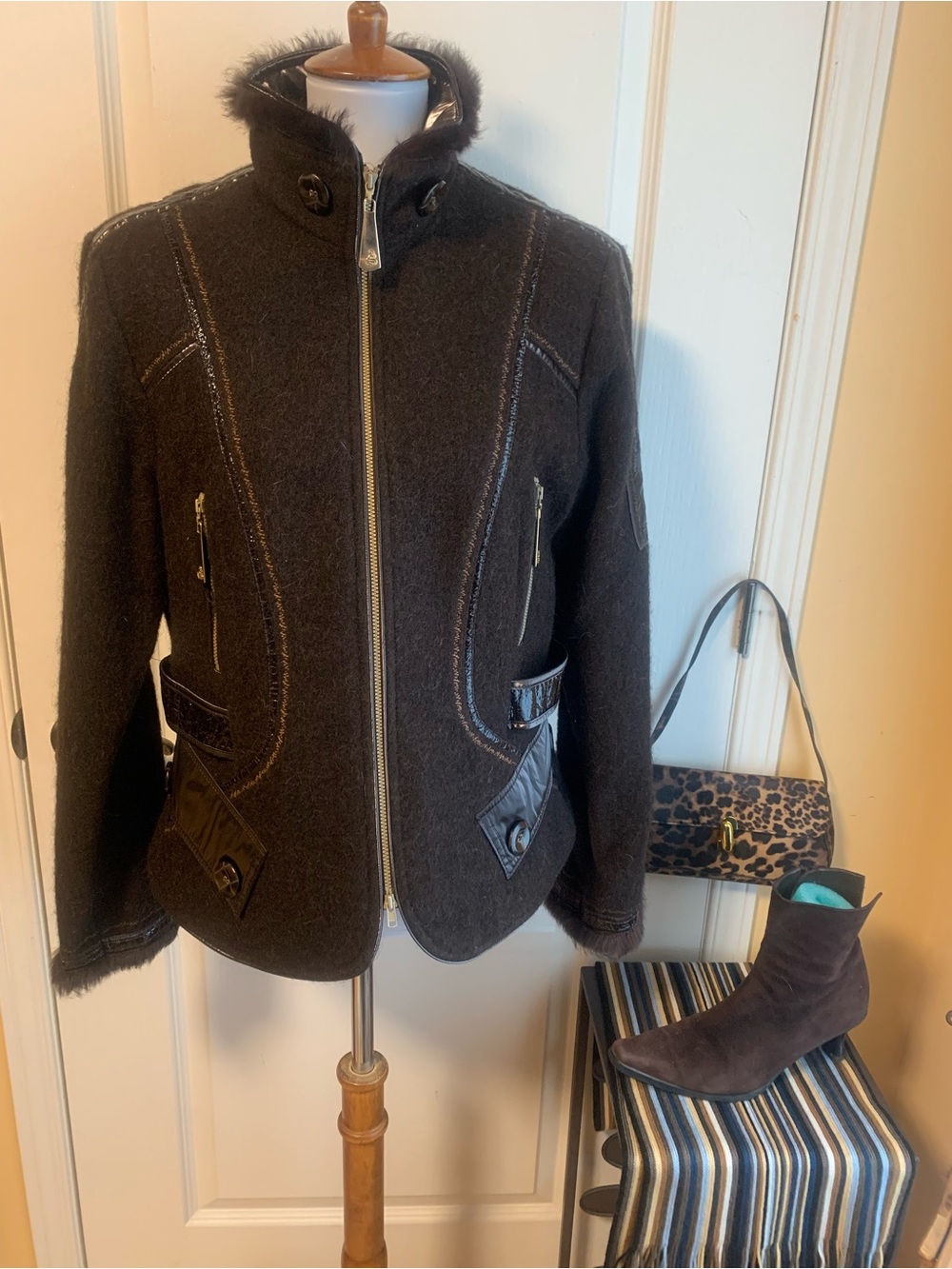Sportalm Brown boiled Wool-Blend Zip Front Jacket